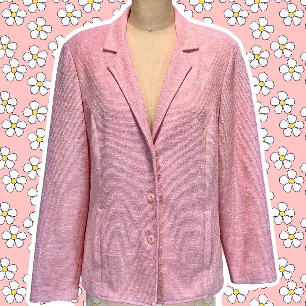 VINTAGE 60s cotton candy pink blazer jacket button front boucle texture women’s